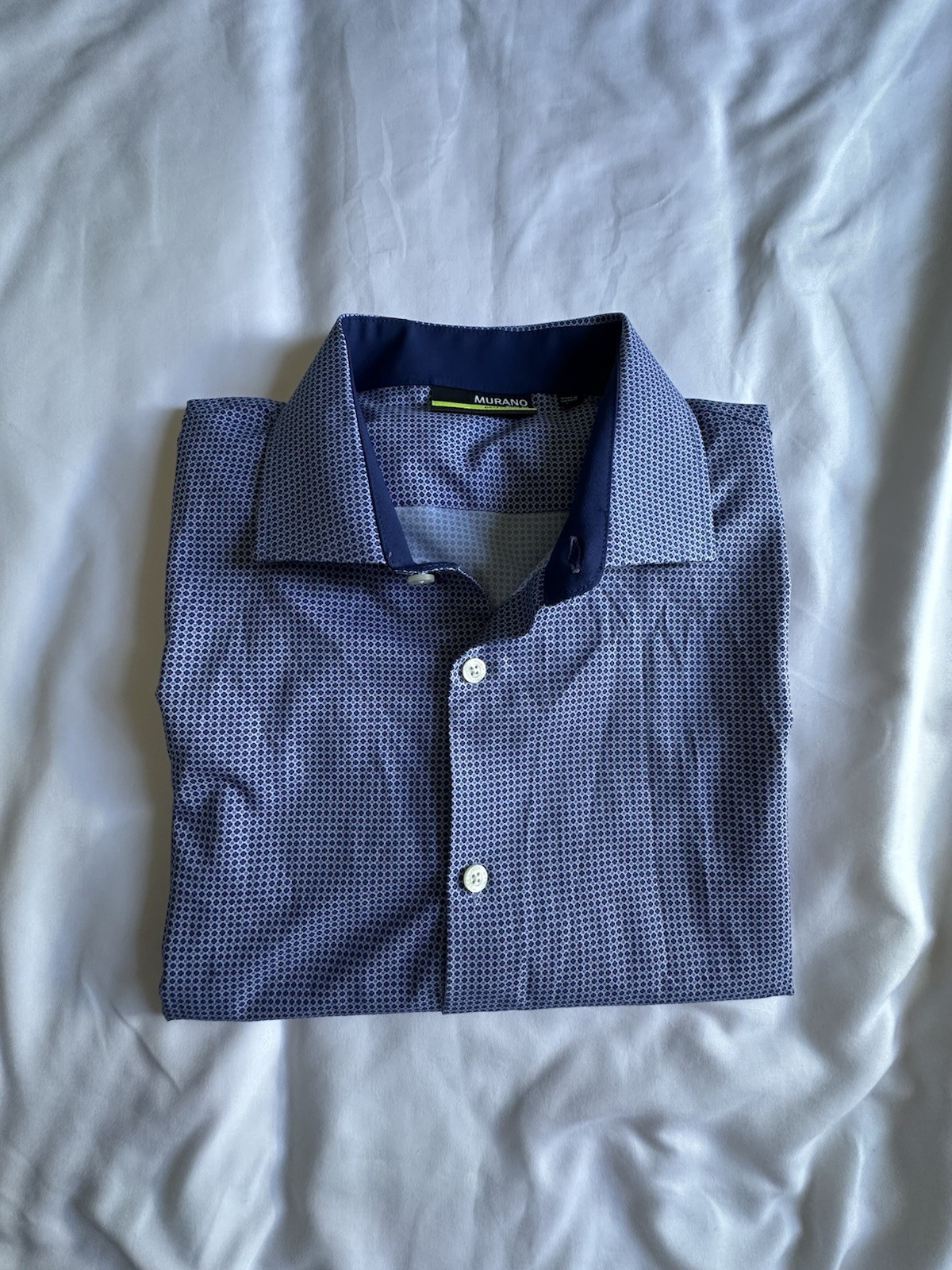 Murano Slim Fit Performance Stretch Mens XL Blue Geometric Spread Collar Shirt