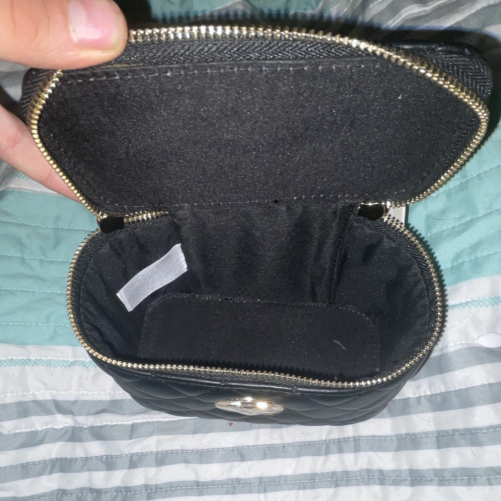 Valentino Orlandi Quilted Black Small Crossbody Bag Gold Chain Zip Det Strap