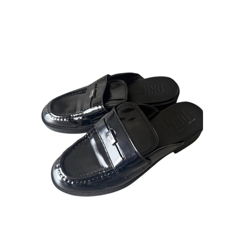 DKNY Black Patent Leather Penny Loafer Mules Slides Size 7.5