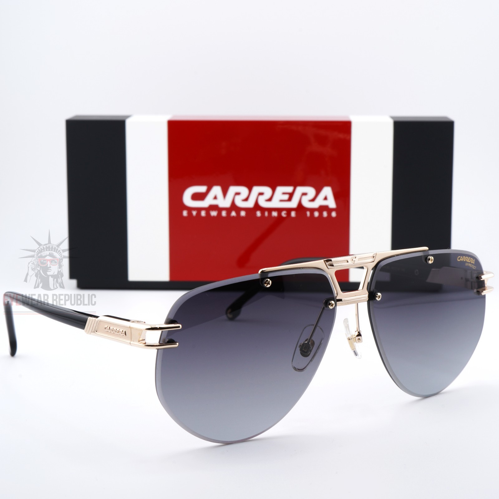 New Carrera Sunglasses 1087/S RHL Men Aviator Rimless Gold Black / Grey Gradient