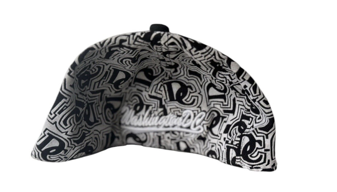 Washington DC Snapback Hat Black White All Over Logo Print Flat Brim NEW Adjusta