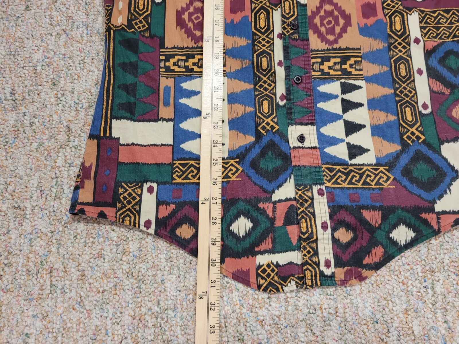 Plainsman Aztec Western Shirt Men Large Multicolor Tribal Geometric Short Sleeve