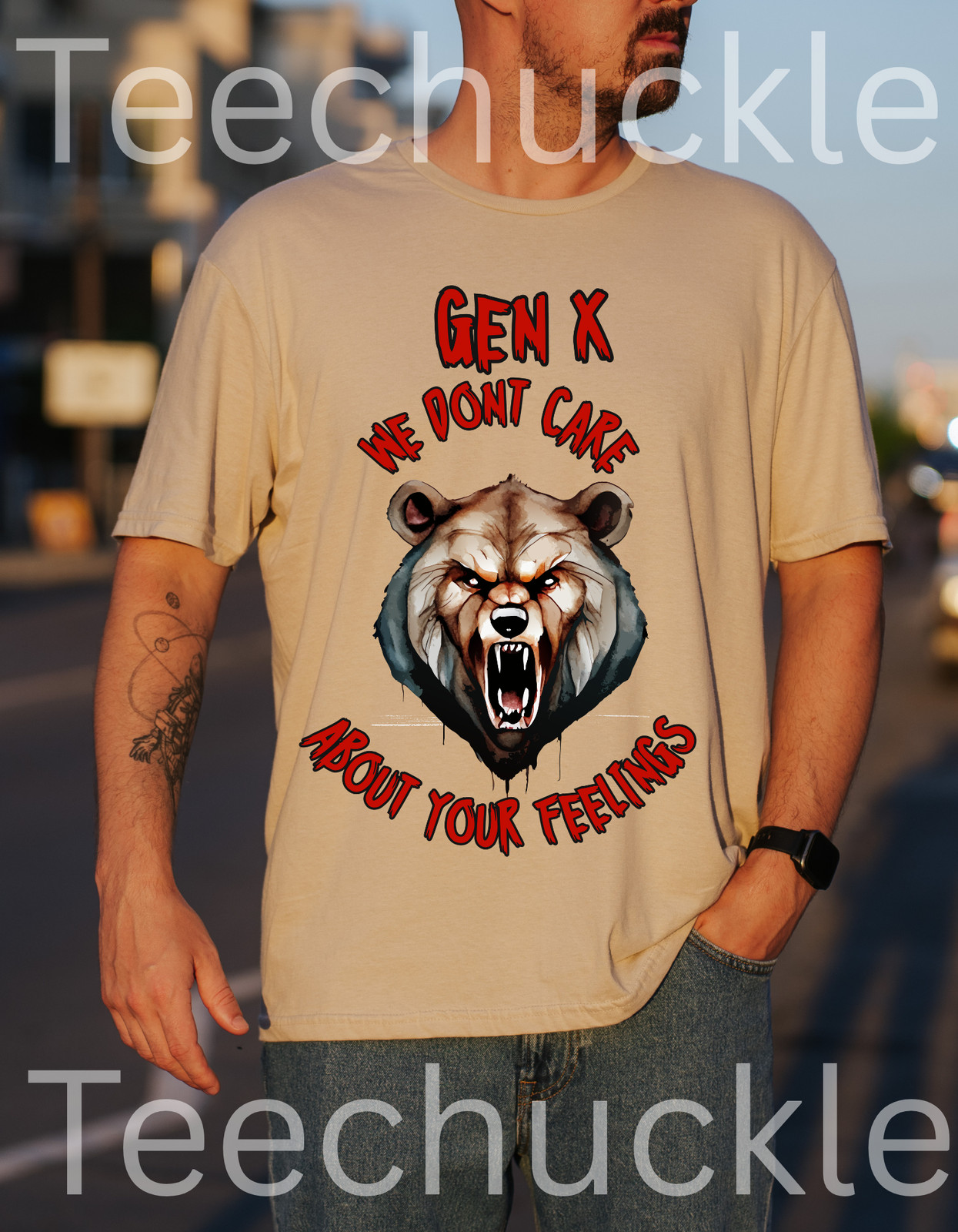 Sarcastic Gen X Dark Shirt We Dont Care About Your Feelings Bear Tee, Badass Gen