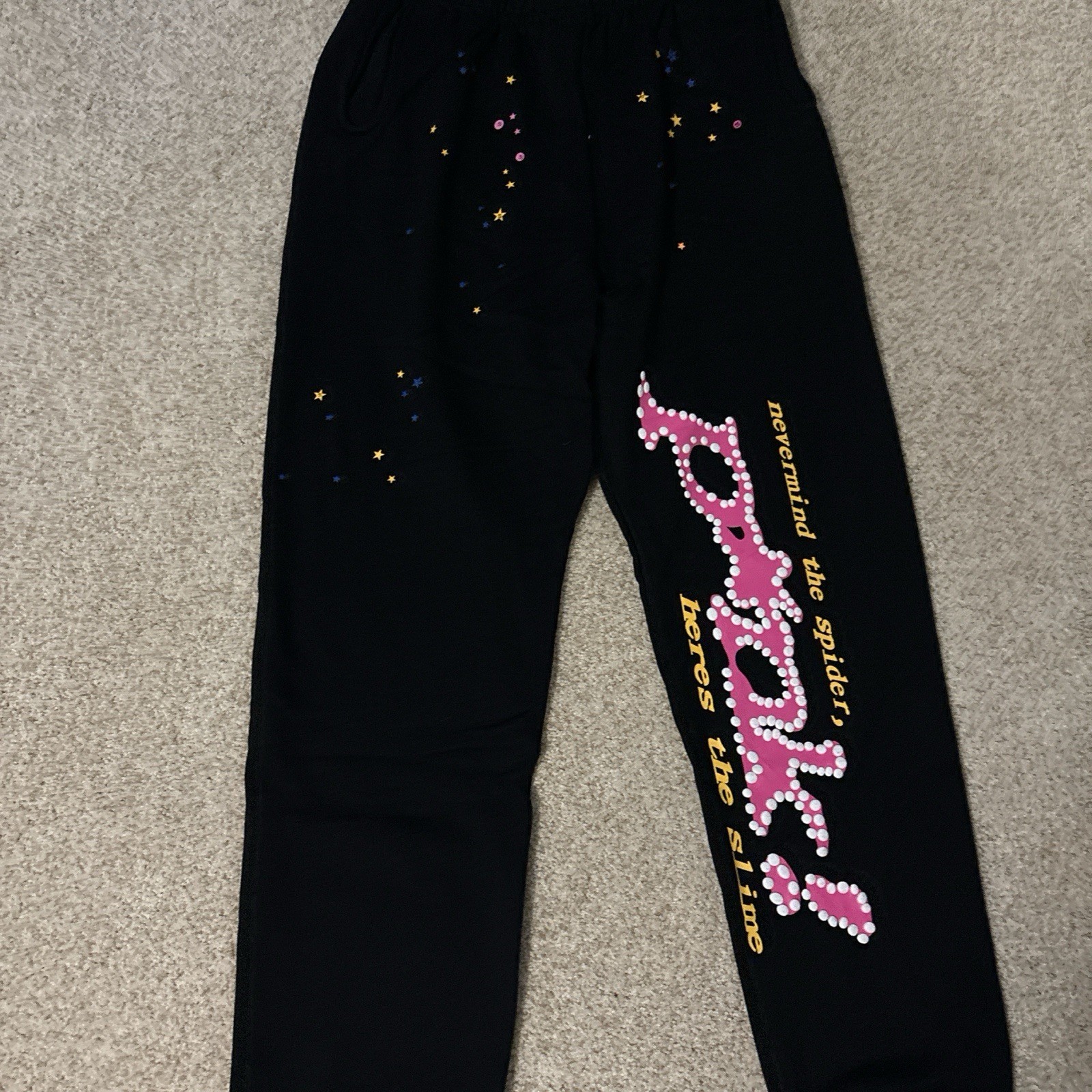 Men’s Black Graphic Print Jogger Pants Cotton Fleece Drawstring Elastic M