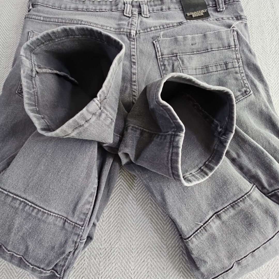 Franky Max Jeans Men’s W36 L30 Tapered Gray Wash Moto Biker Reinforcement Denim