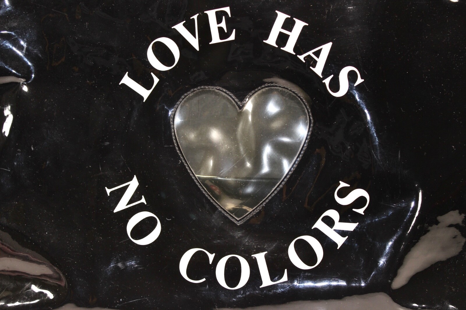 MOSCHINO Redwall Large Black Enamel Tote Bag Hand Bag See Thru Heart Italy