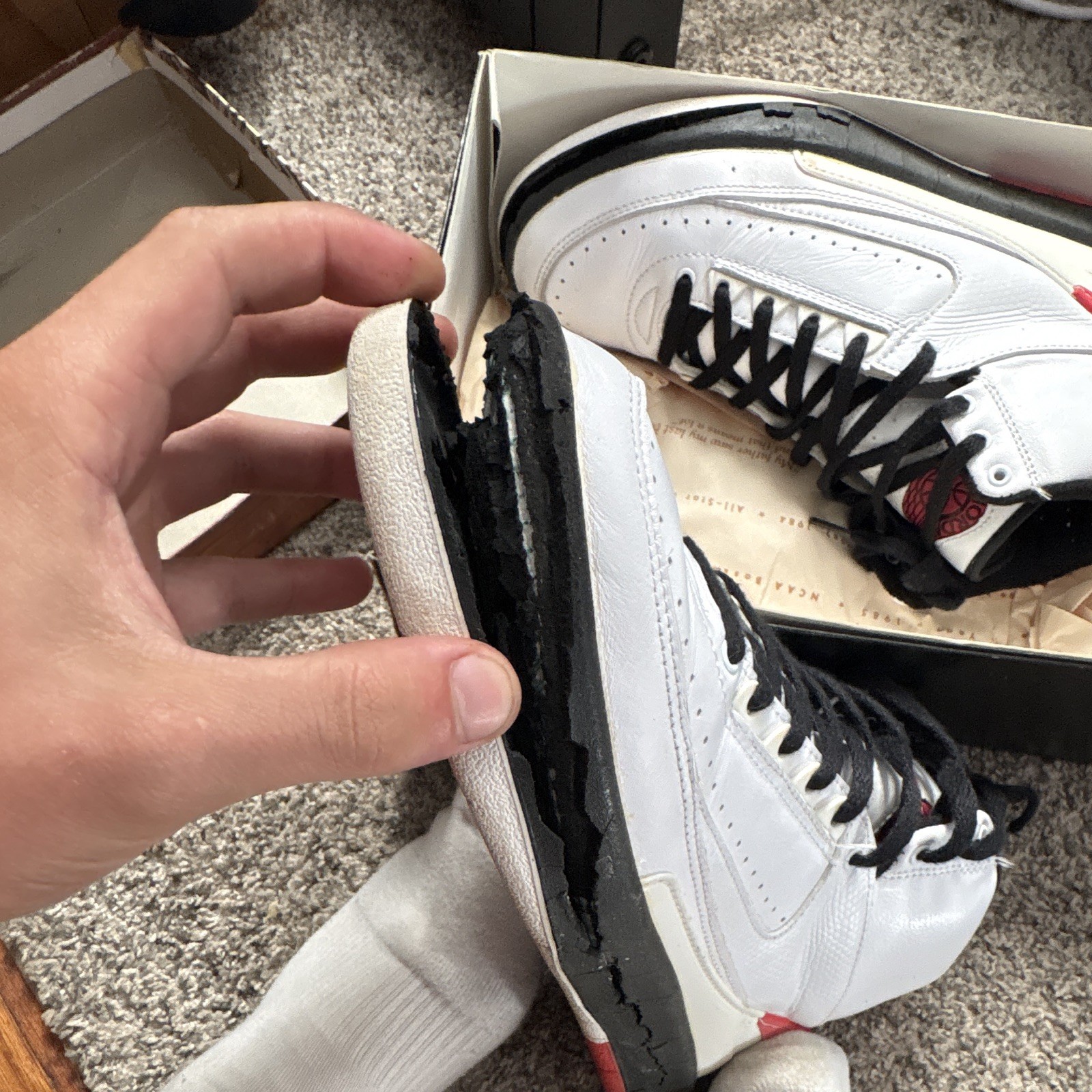 Jordan Retro 2 White Red Black(size10) Destroyed. Og
