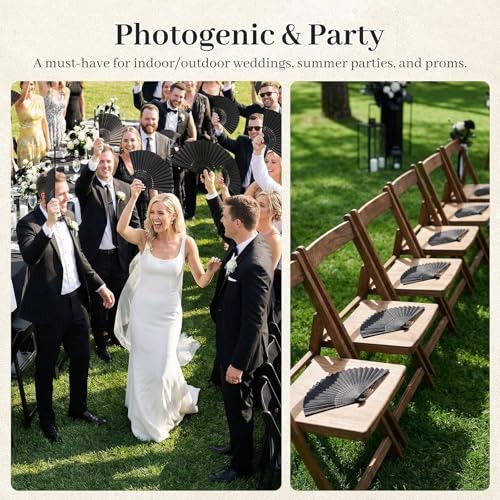 12 Pcs Paper Fans Handheld – 8.3 Inch Foldable Hand Fan, Folding Fans Black