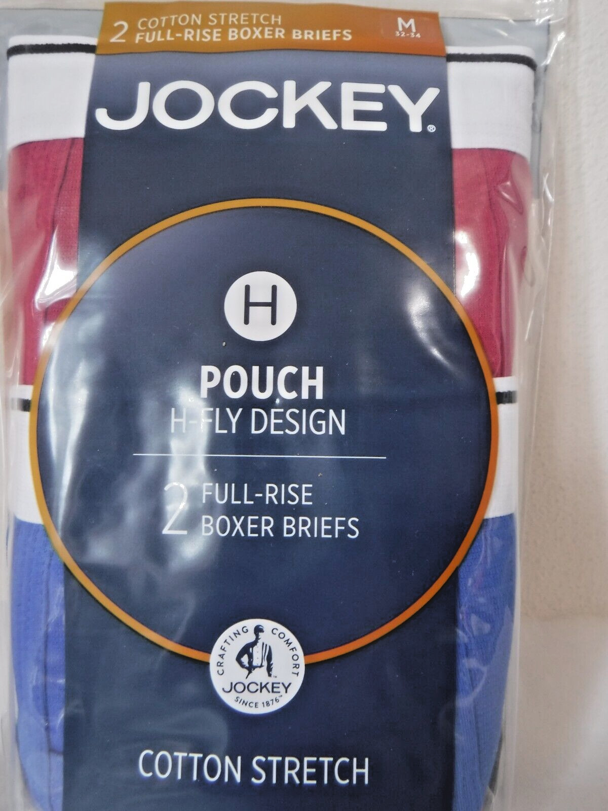 Jockey Mens Pouch 2 Boxer Briefs H Fly Design Blue Red 1146 Classic Fit M 32-34