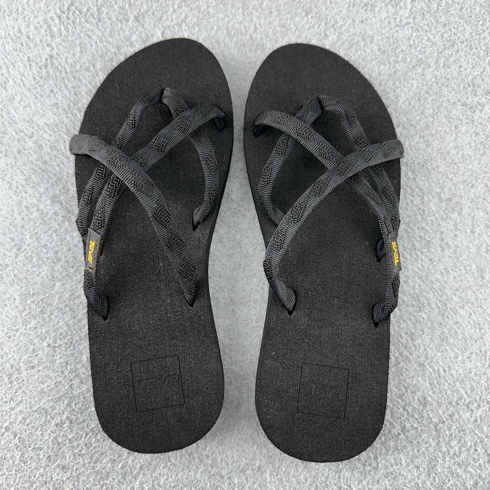 Teva Olowahu Flip Flop Sandals Women’s Size 8 Black Strappy Mush Footbed Slip On