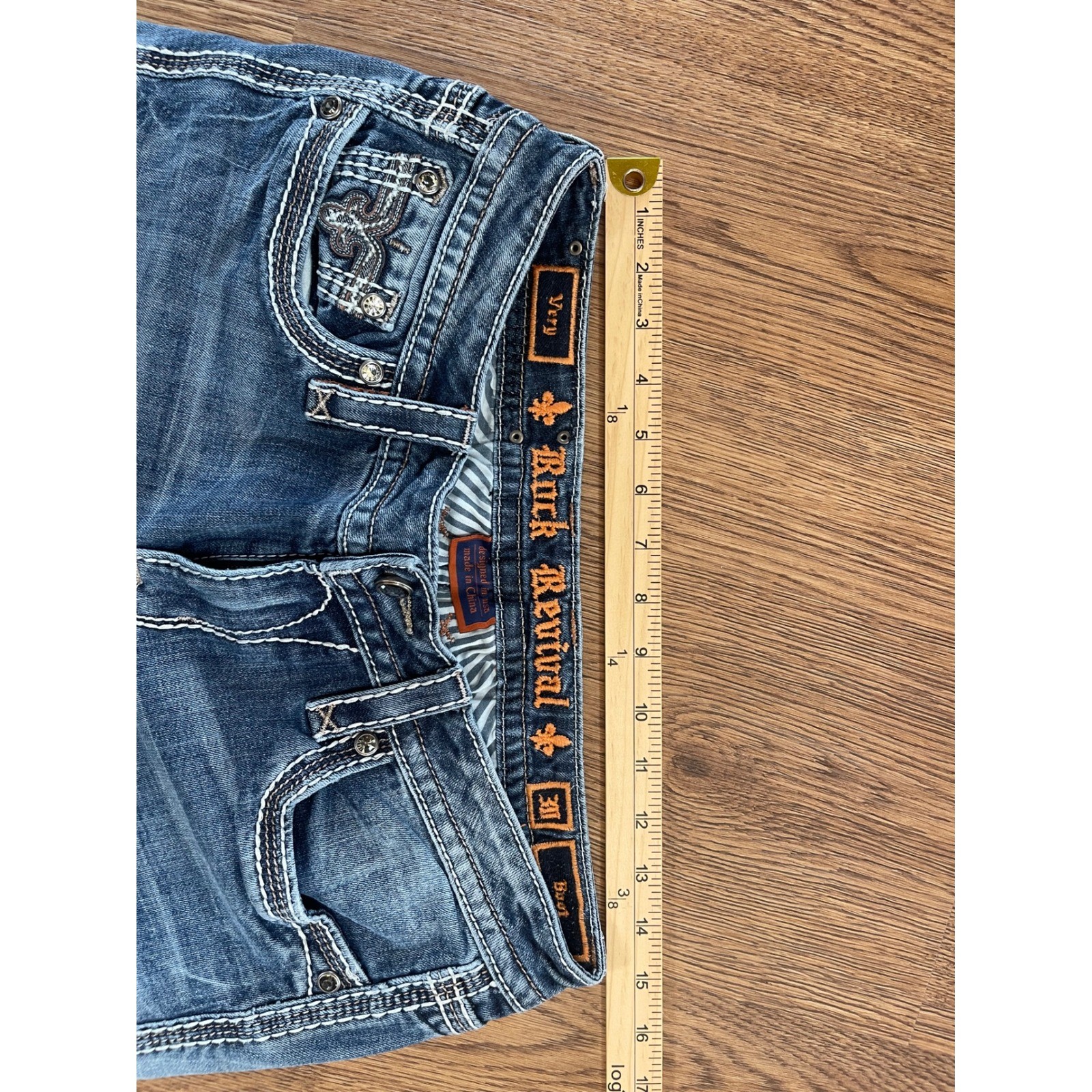 Rock Revival Very Bootcut Jeans Blue Distressed Thick Stitch 30×31 RJ8221B8