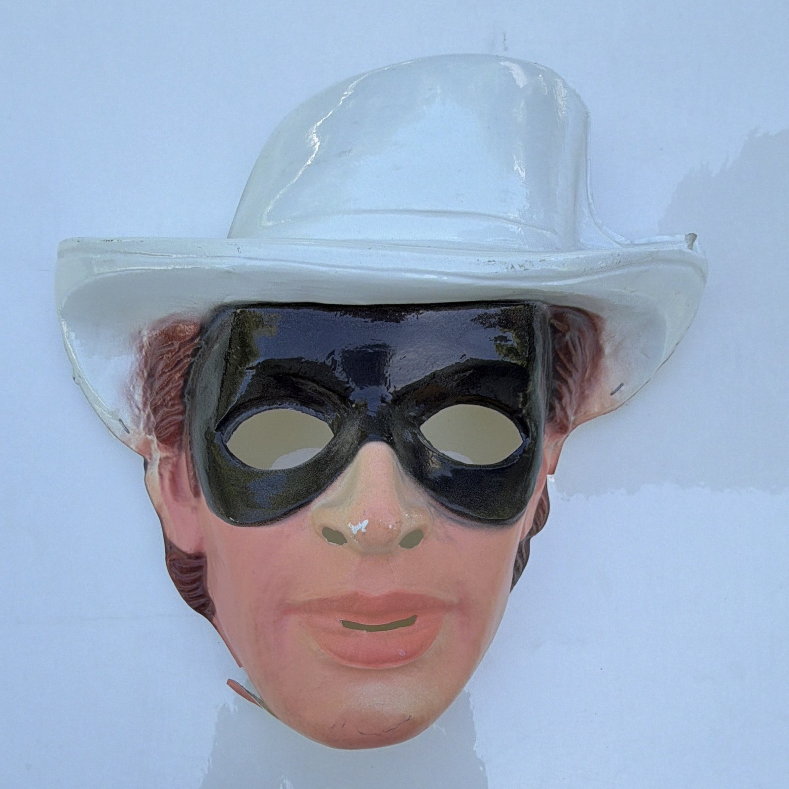 Lone Ranger White Plastic Half Face Mask w/ Cowboy Hat, Halloween