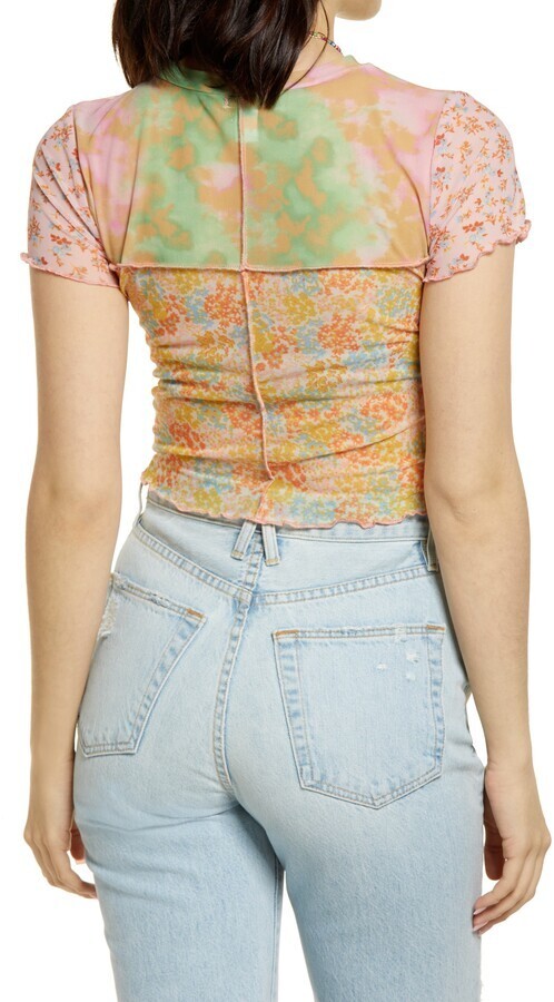 BP Floral Mesh Patchwork Baby Tee Y2K Fairy Sheer Pastel Crop Top XL NEW