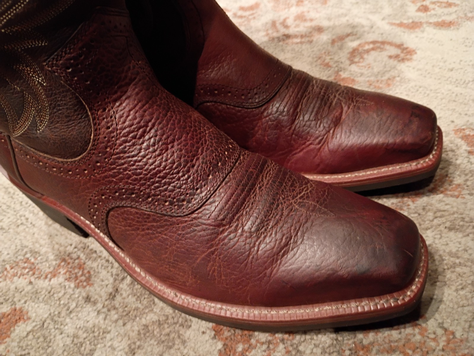 ARIAT ROUGHSTOCK BROWN BULLHIDE LEATHER SQUARE TOE COWBOY BOOTS #34824 MEN’S 13D
