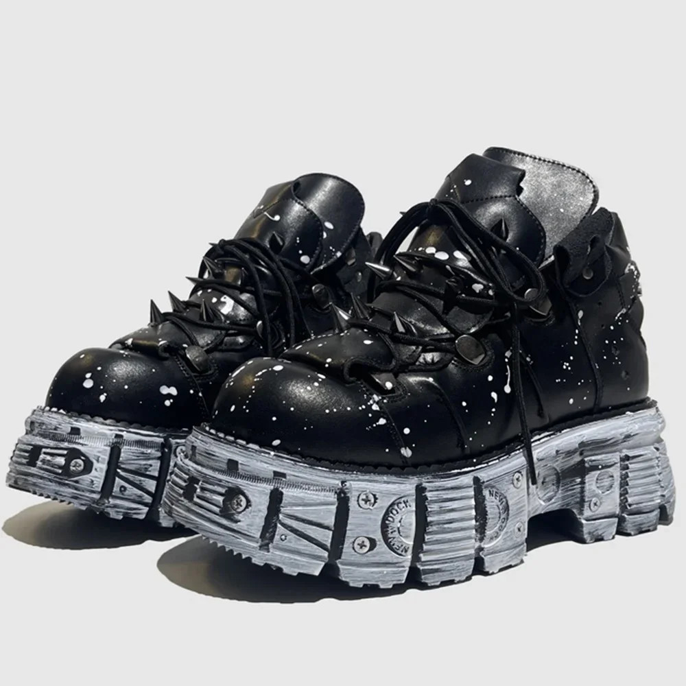 Men Platform Spiked Rivet Punk Motorcycle Boots Fashion Sports Rock Street Shoes