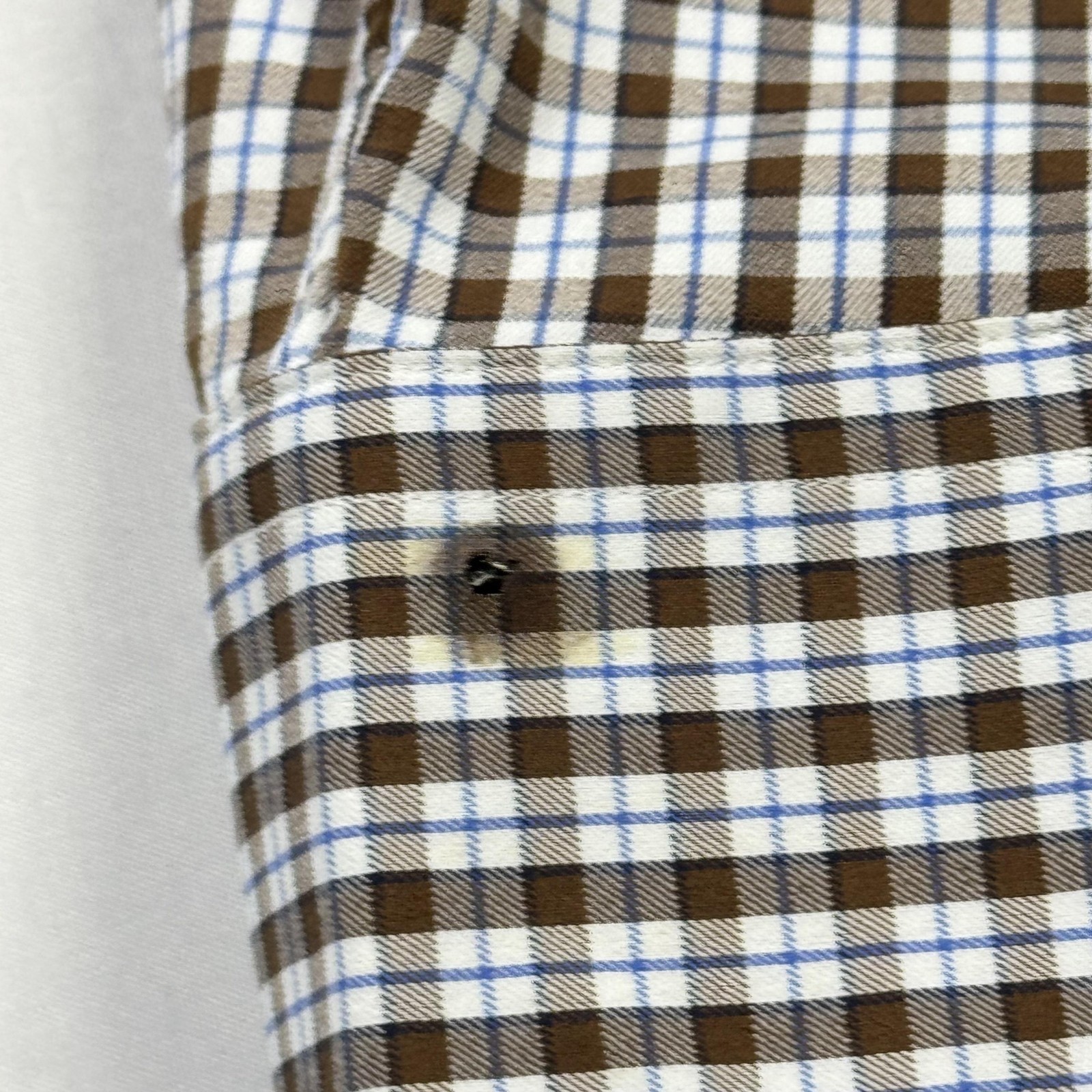 Ralph Lauren Button Shirt Mens Large Brown Blue Plaid Nylon Elastane Long Sleeve