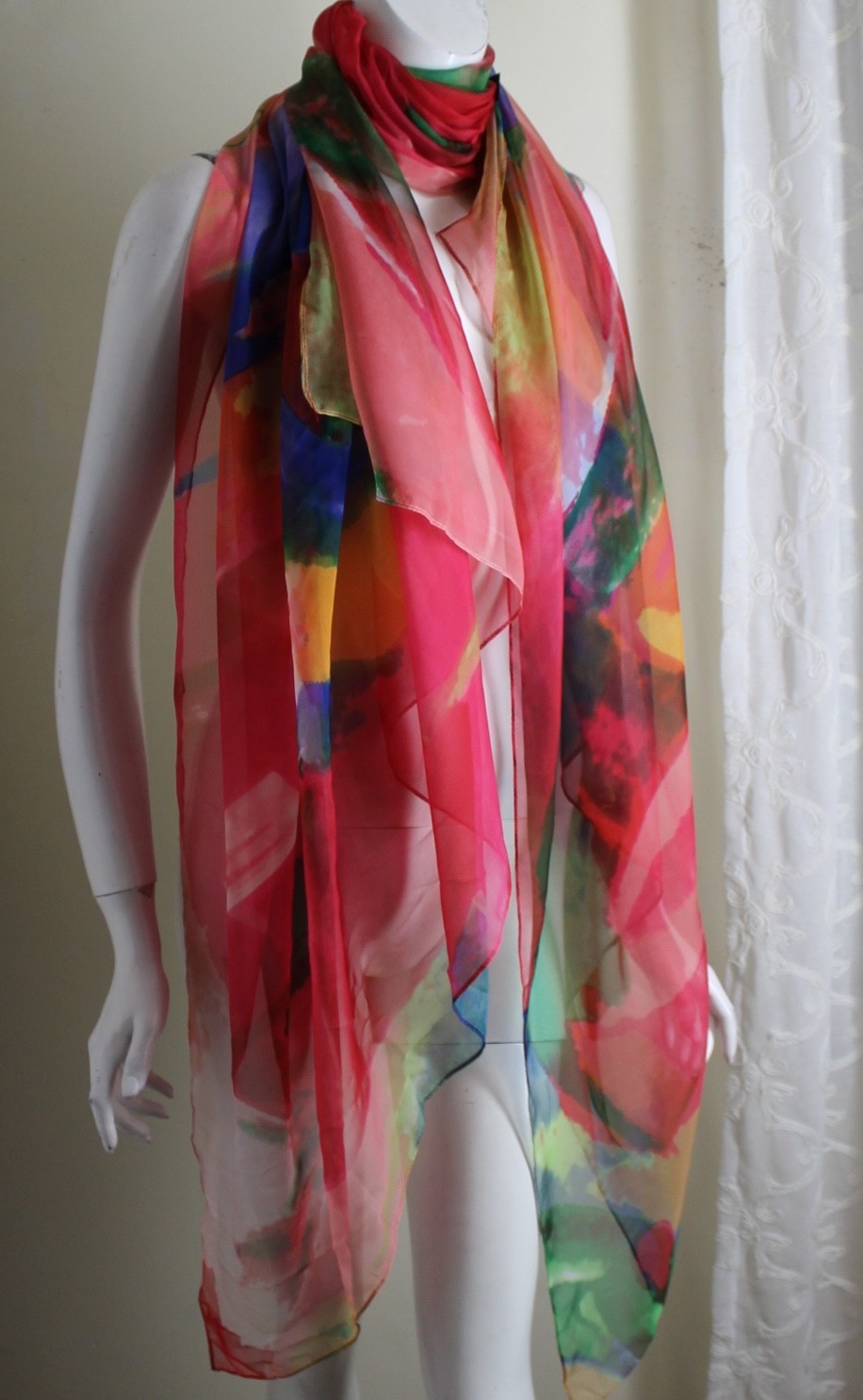 Designer Colorful HUGE Estate 78×54 Shawl Wrap Scarf Funky Fun Poly Synthetic