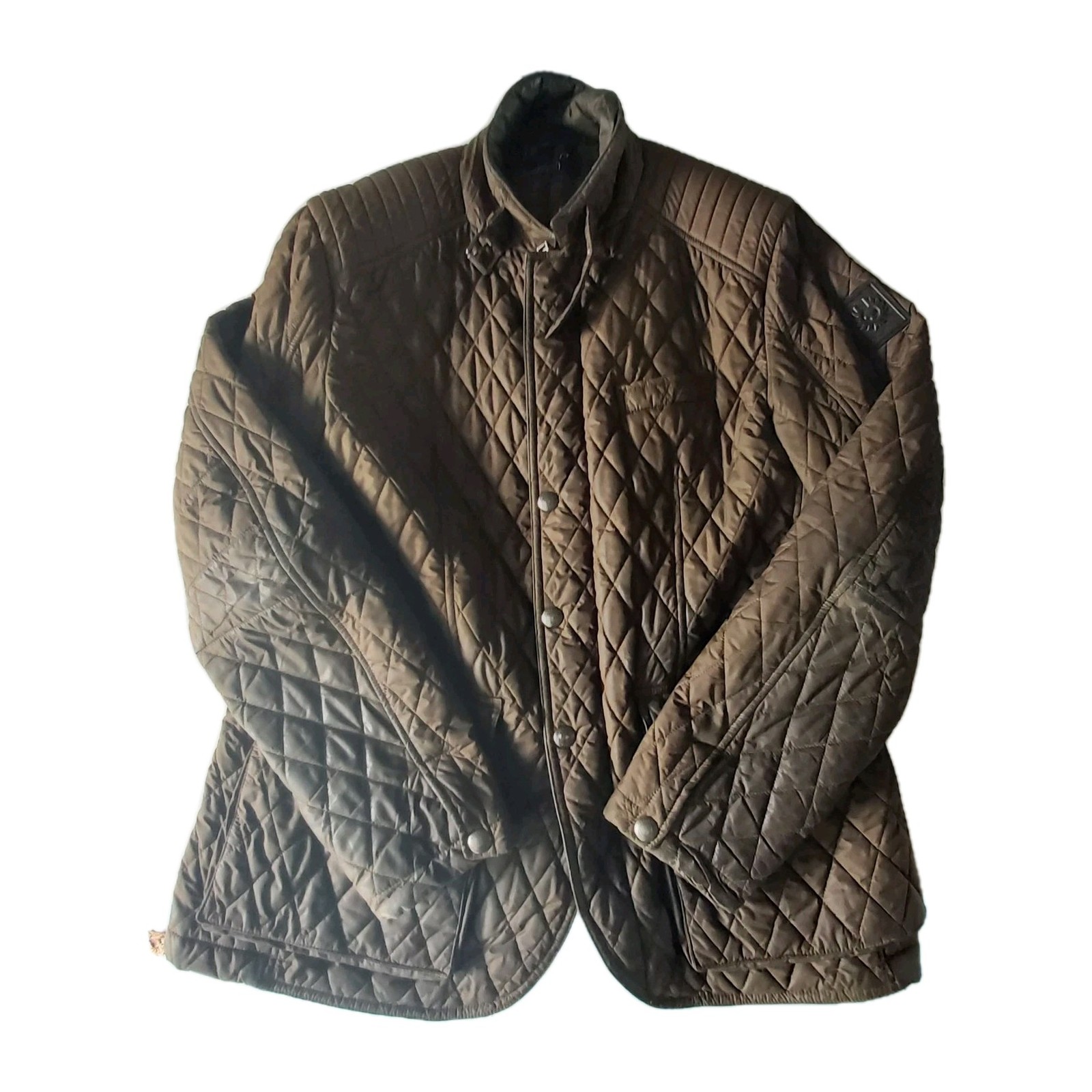 Belstaff Diamond Quilted Jacket Men XL Brown Padded Logo Pockets Zip