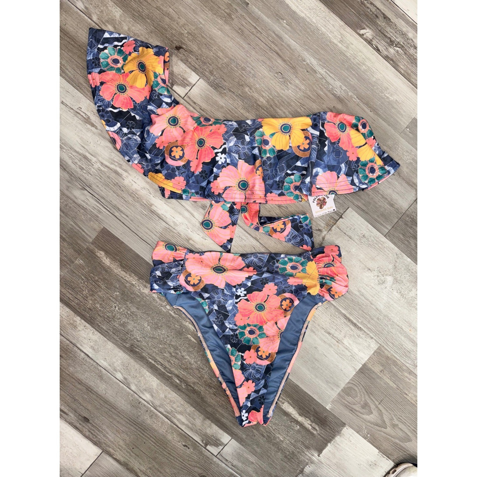 O’Neill Sahara Sun Bikini Set Womens Blue Floral Ruffle One Shoulder M/L