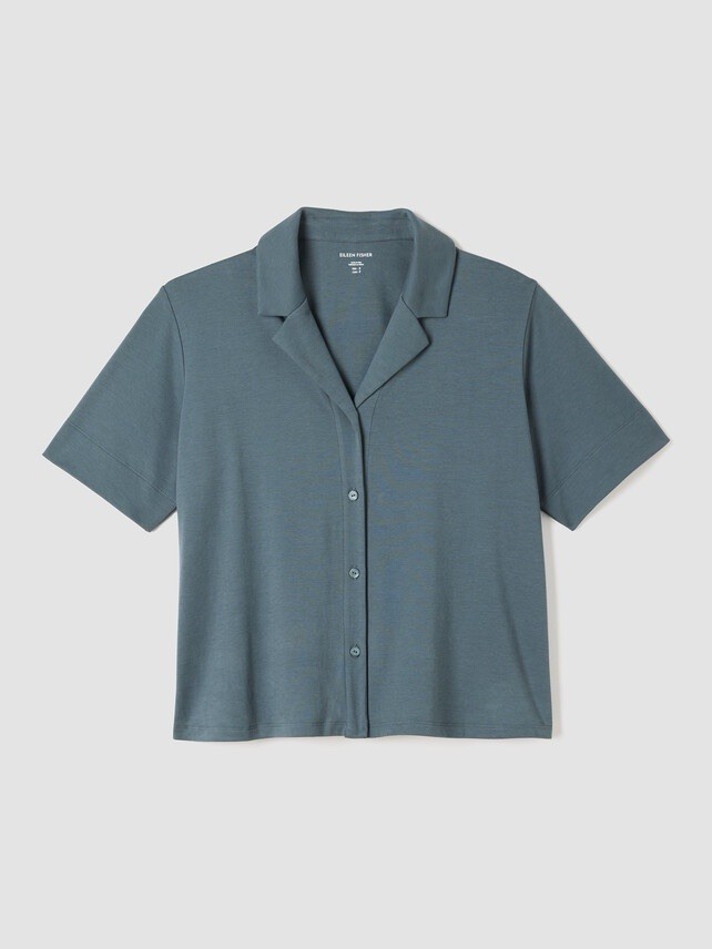 Eileen Fisher Organic Cotton Interlock Notch Collar Sleep Shirt Eucalyptus M NWT
