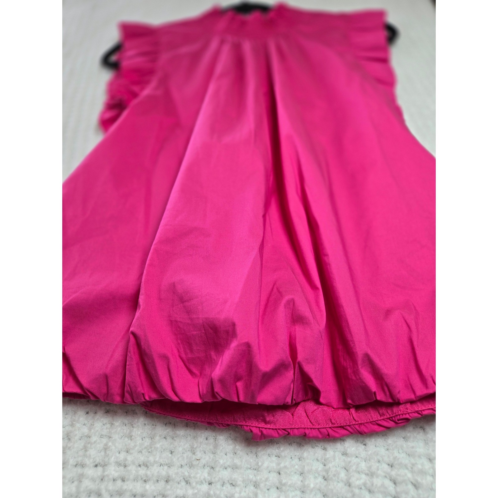 Hot Pink Smocked Mock Neck Ruffle Bubble Hem Top Small Sleeveless Barbiecore
