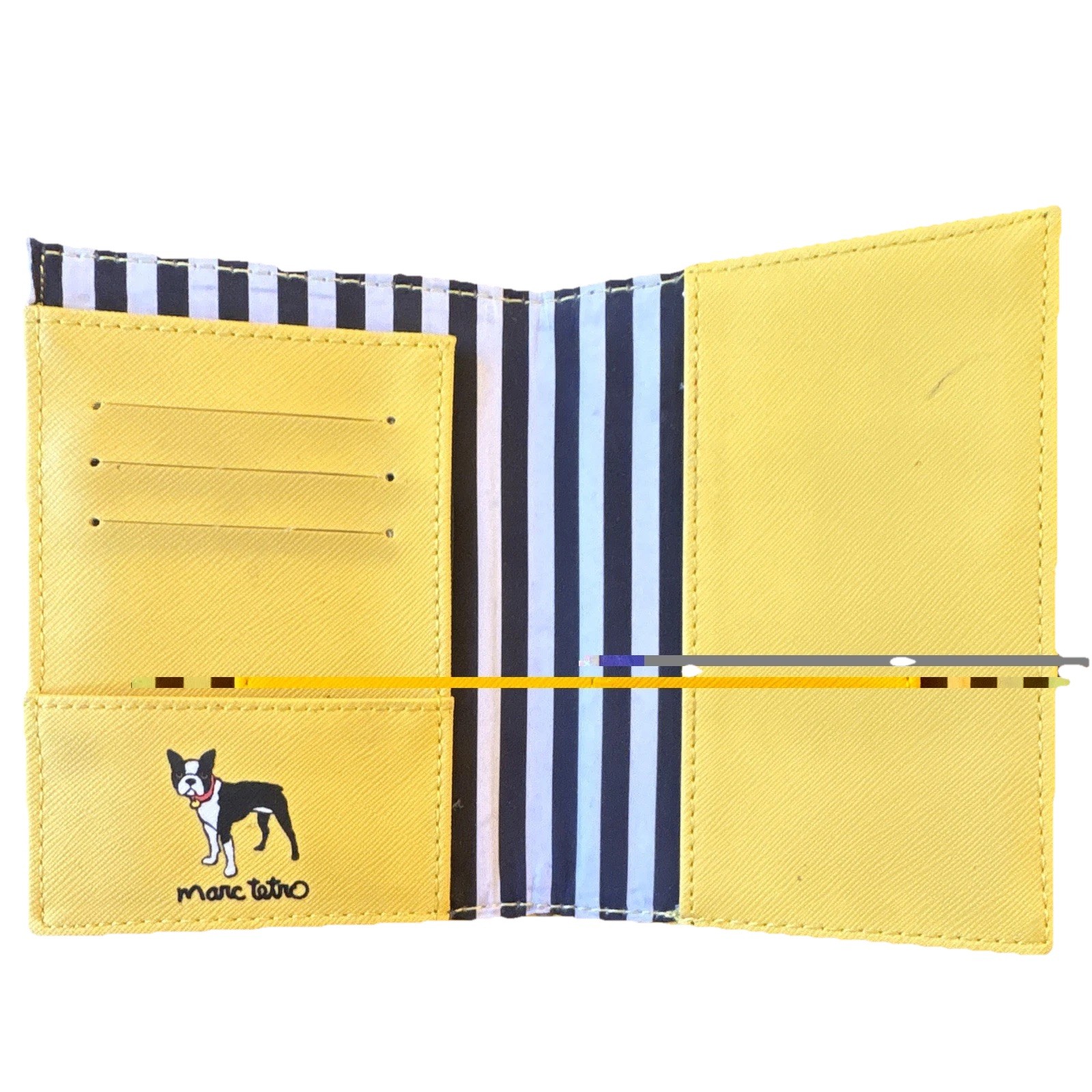 Marc Tetro Yellow Boston Terrier Faux Leather ID/Document Holder 5 1/2 x 4 in