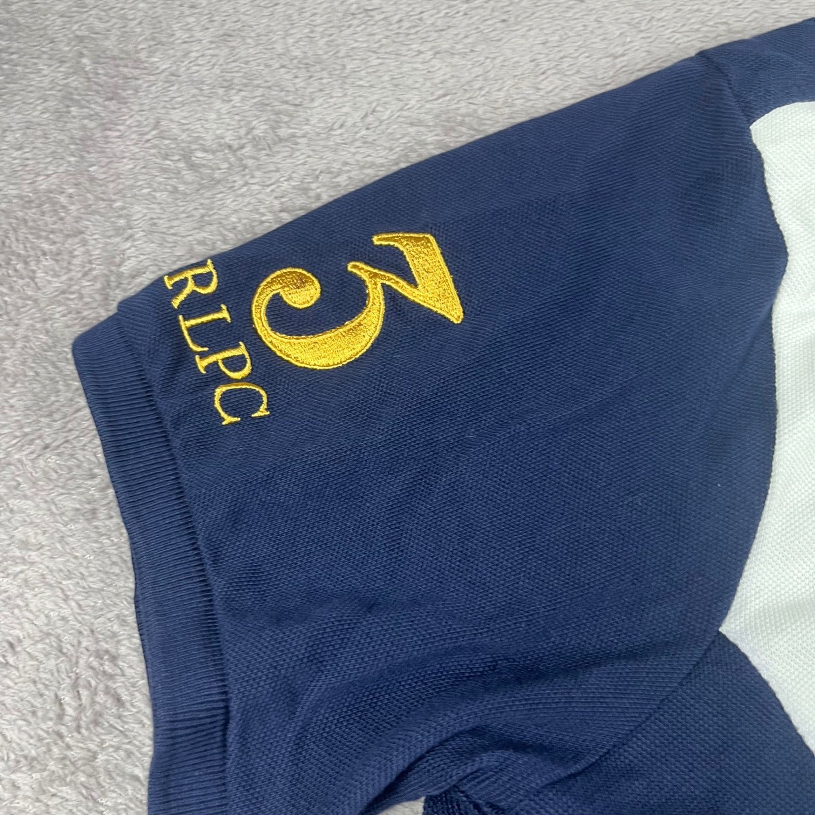 Polo Ralph Lauren Mens Big Pony Sash Polo Shirt Navy Blue Gold Crest Large L