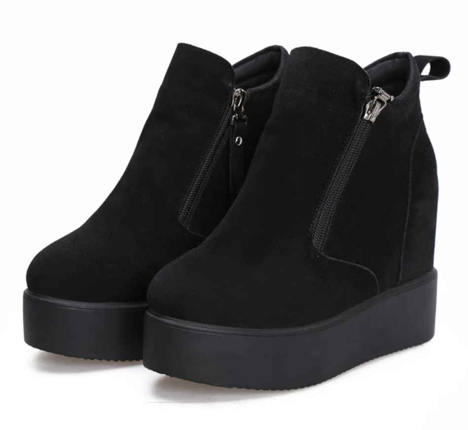 Women’s Hidden Wedge Platform Ankle Boots Creepers Shoes Round Toe Zip Fashion