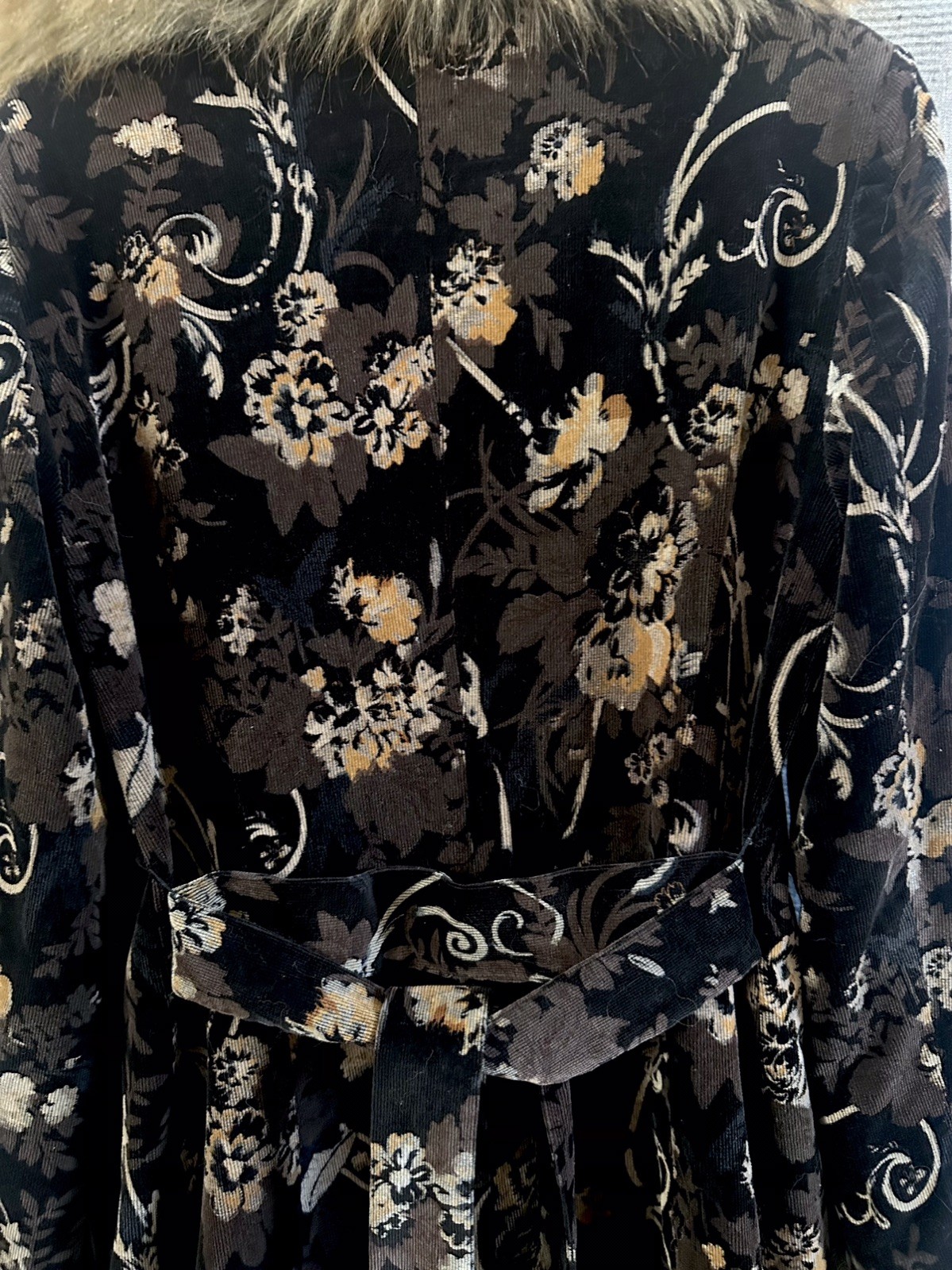 Stunning Rare Vintage Afghan Coat Floral Corduroy Fur 70s Boho Hippy Jacket Sz M