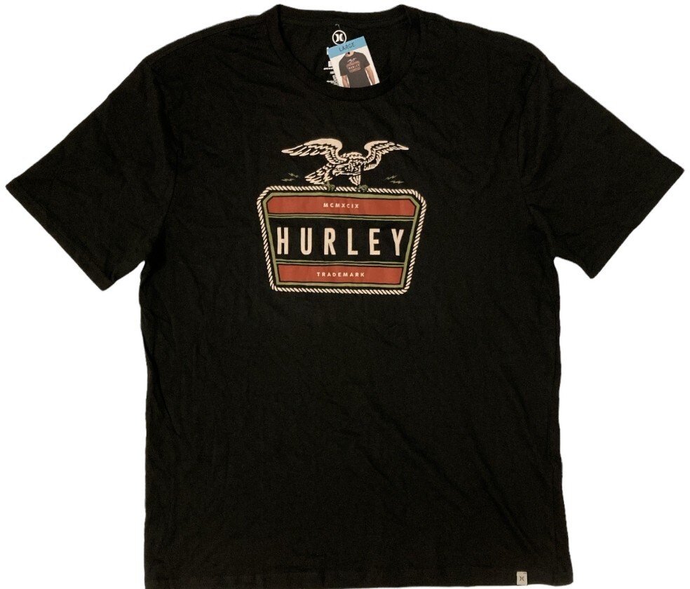 Hurley Men’s T Shirt Black Small Sleeve Classic Crew Neck Graphic T-Shirt