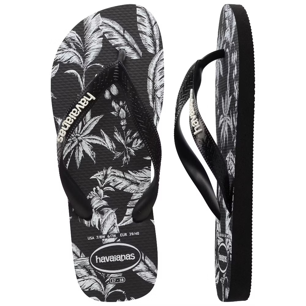 Havaianas Women Logo Flip Sandals – Black/White Print 7-8