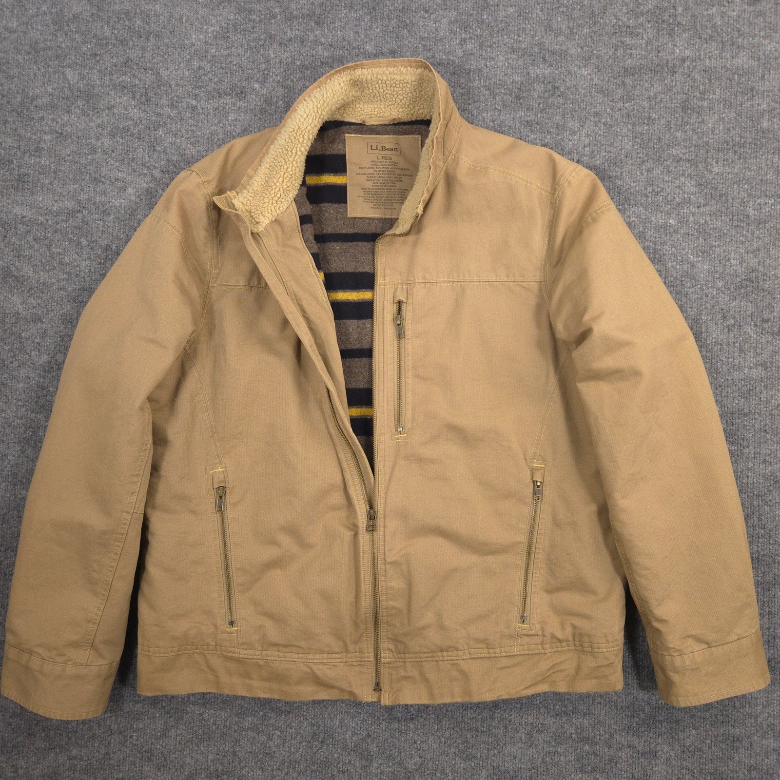 LL Bean Pine Ridge Jacket Mens L Khaki Wool Blend Blanket Lined Field Work Chore