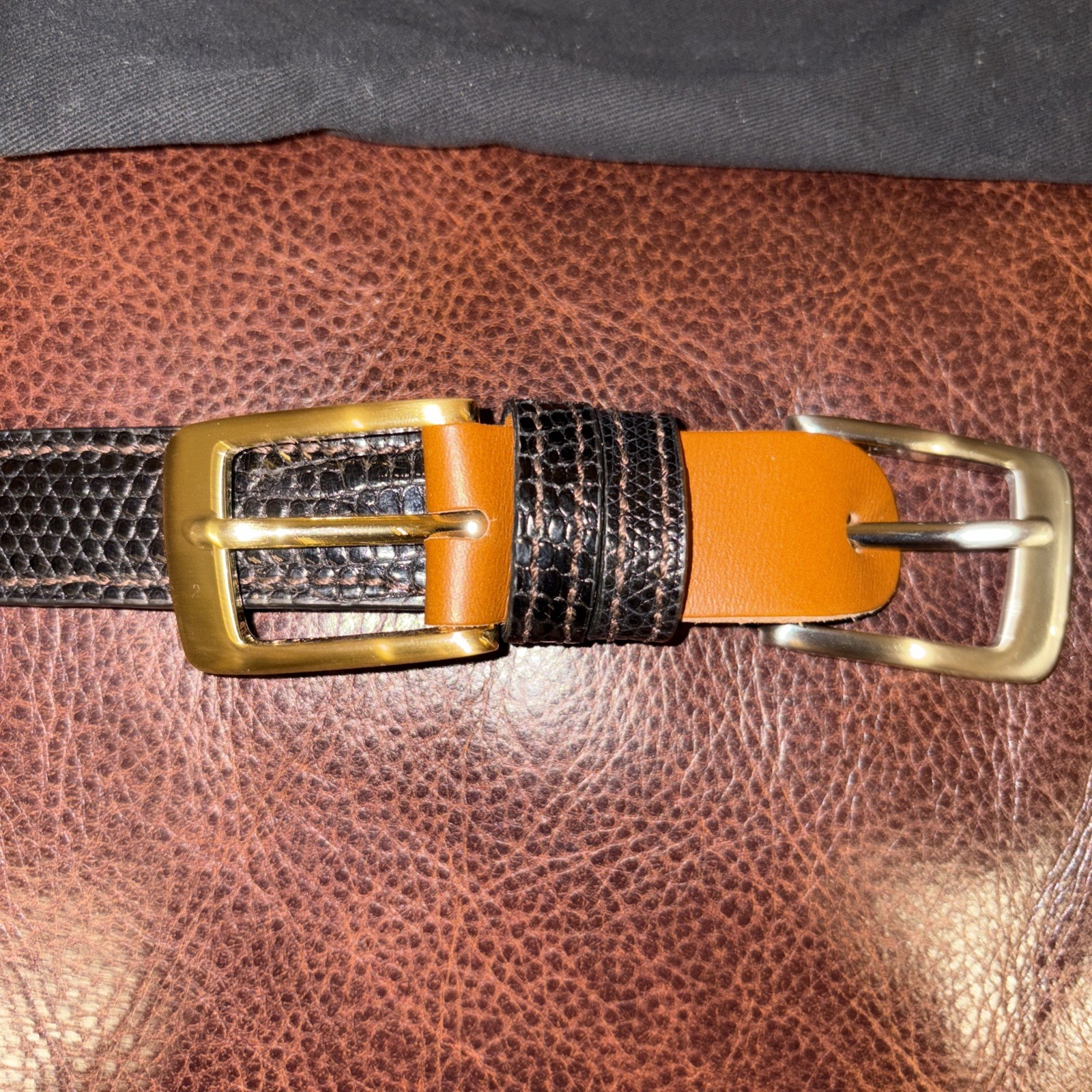 J. Hilburn Genuine Varanus Lizard Leather Belt Sz 41 Interchangeable Buckle USA