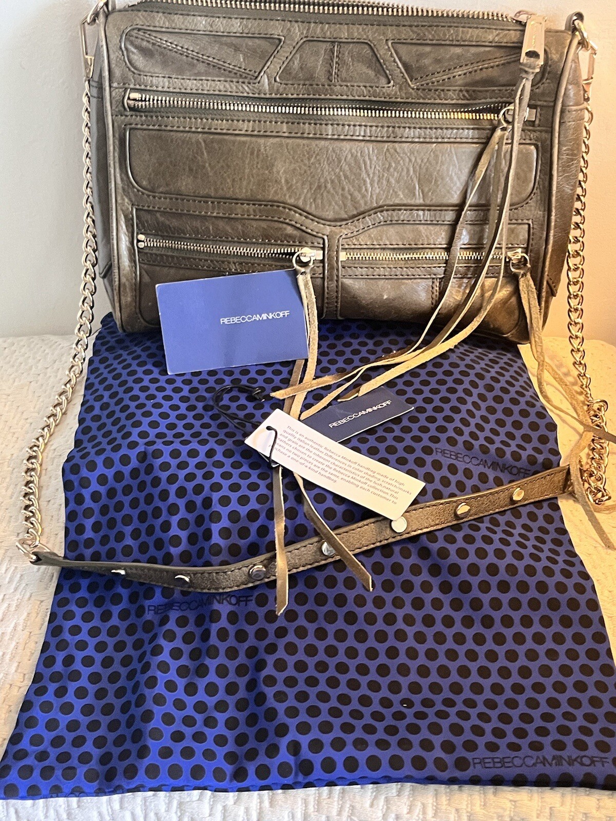 Rebecca Minkoff Tri Zip Mac Crossbody Bag Distressed Leather Kiwi Excellent