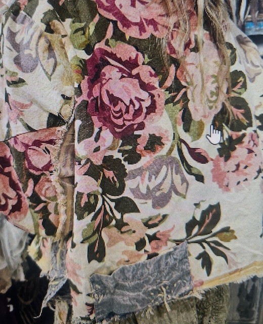 #1396 A Rare Bird Chambray Knotted Floral Mixed Shabby Chic Shirt/Jacket NWT