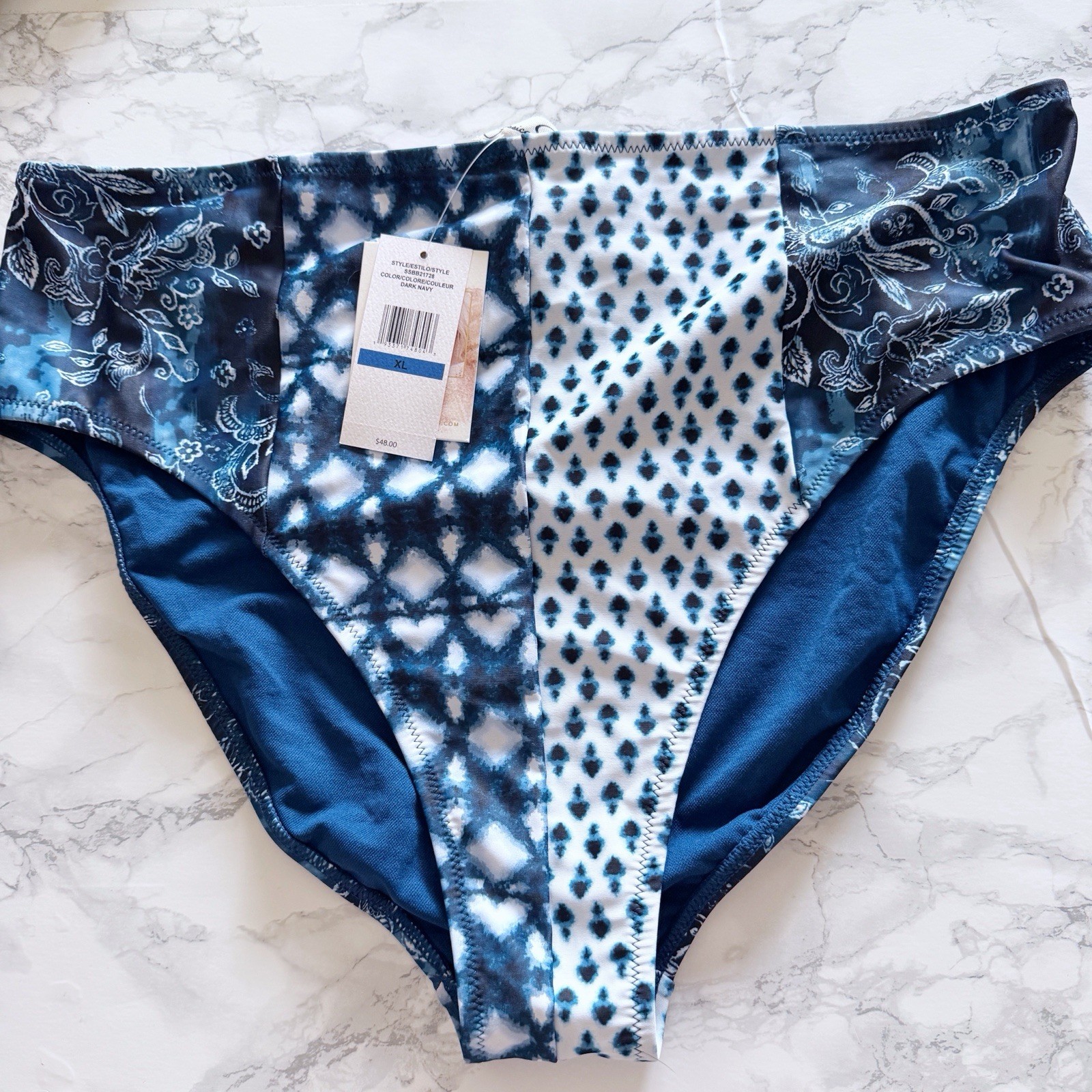 Jessica Simpson Womens High Waist Paisley Swim Bikini Bottoms Size XL Blue NWT