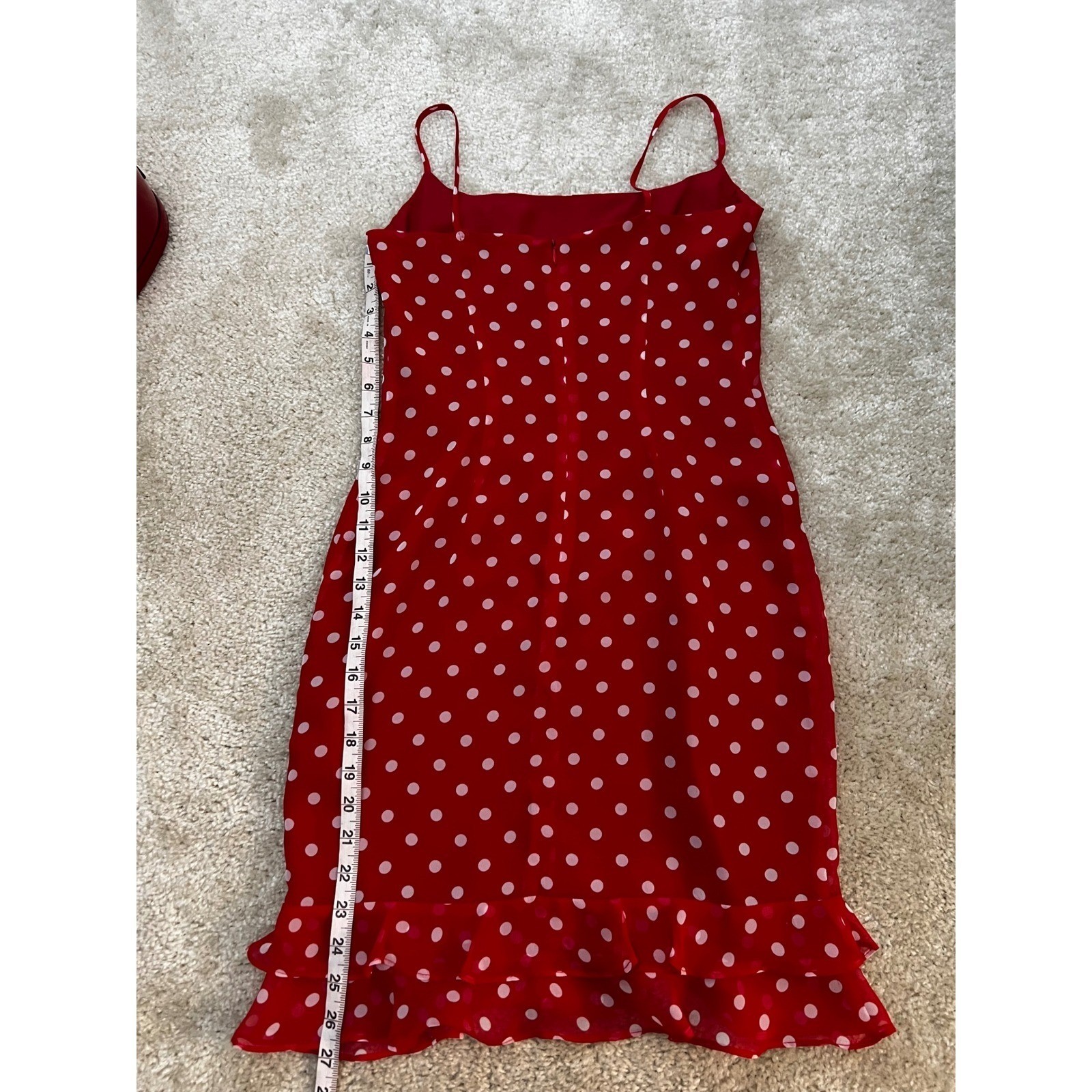 VTG Laundry Shelli Segal Cherry Red Polka Dot Y2K Mini Slip Dress Sz 2 Pinup