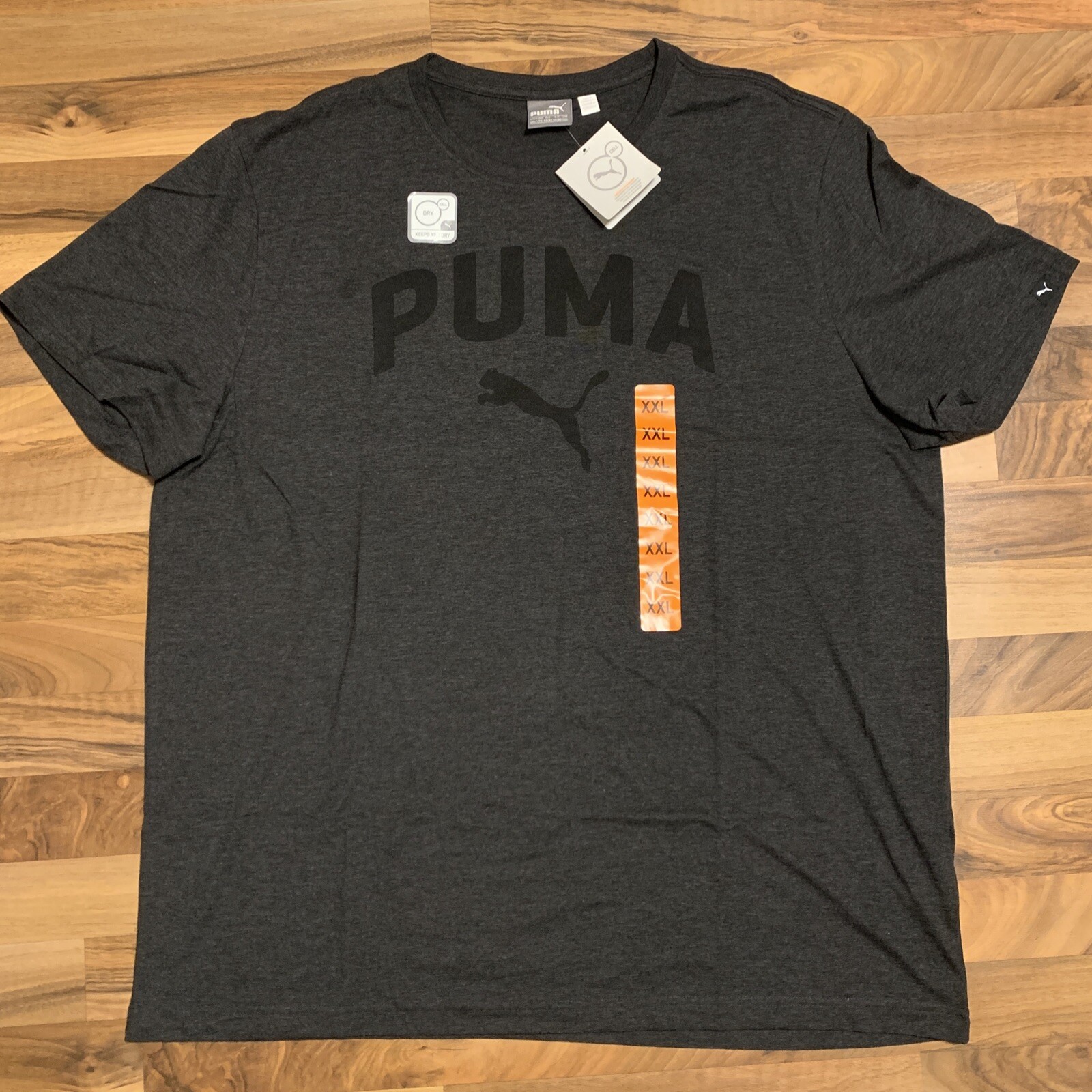 PUMA Men’s Essentials Heather Logo Tee, XXL, Dark Heather Grey, Dry Cell