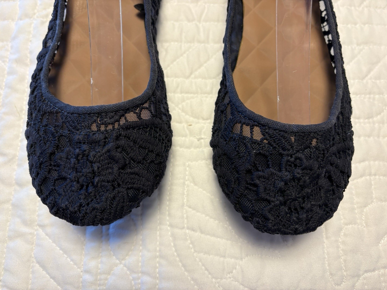 Jellypop Memory Foam Womens sz 7.5 Black Crochet Lace Slip On Ballet Flats #39