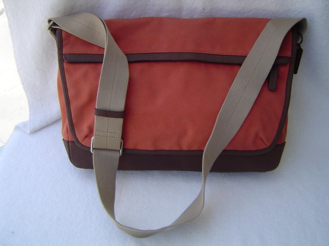 AUTHENTIC COACH MENS CAMDEN ORANGE CANVAS LARGE MESSENGER BAG #70829 VGC