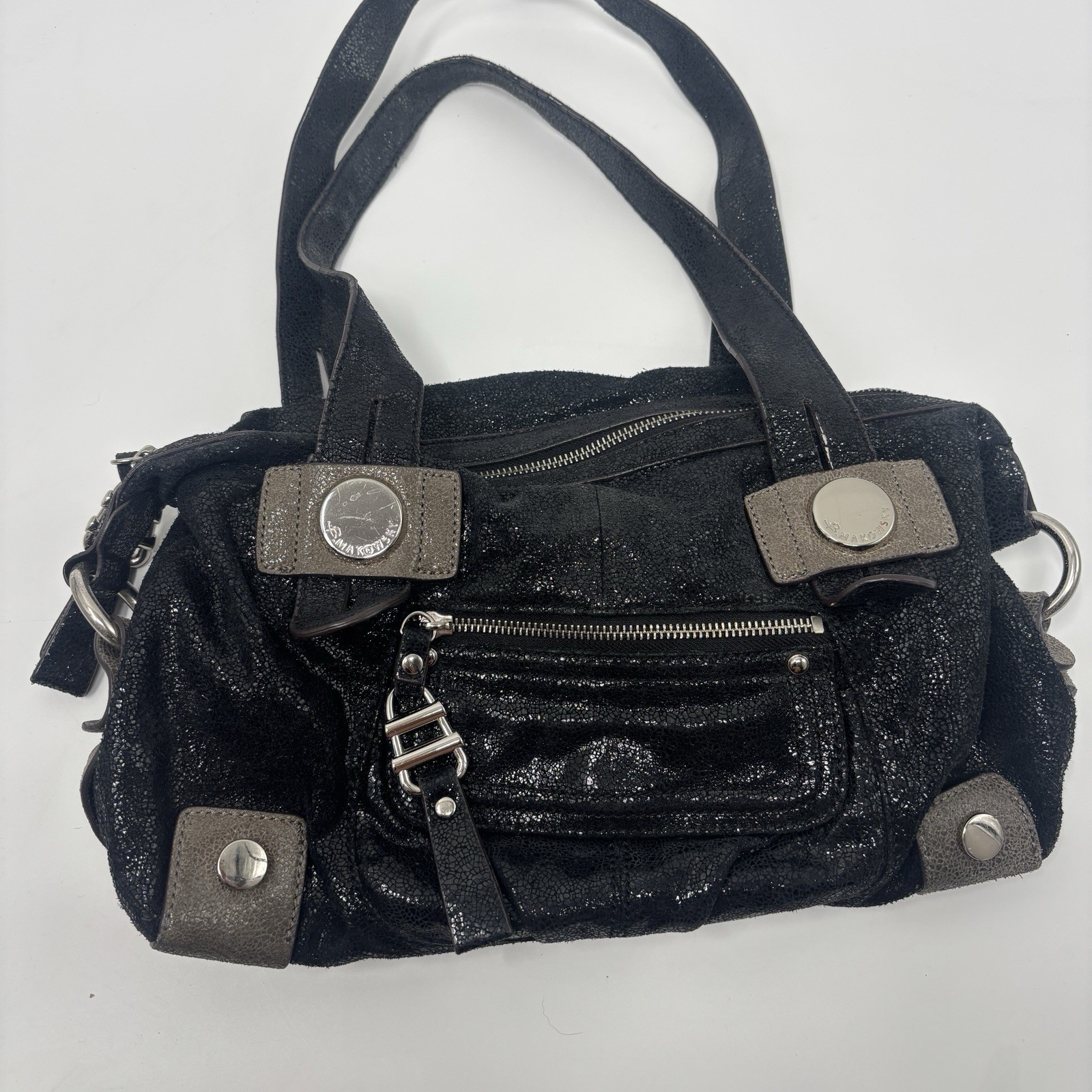 B. MAKOWSKY Black Shimmer Metallic Leather Bag. Read Description