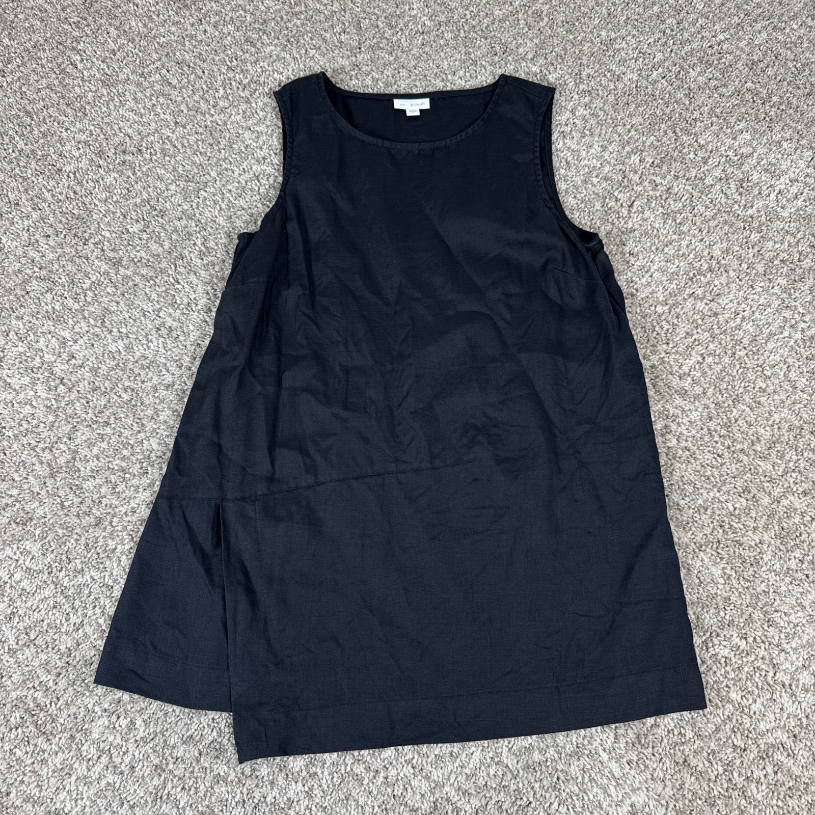 Pure Jill Linen Tunic Tank Women S Black Asymmetric Hem Sleeveless Lagenlook