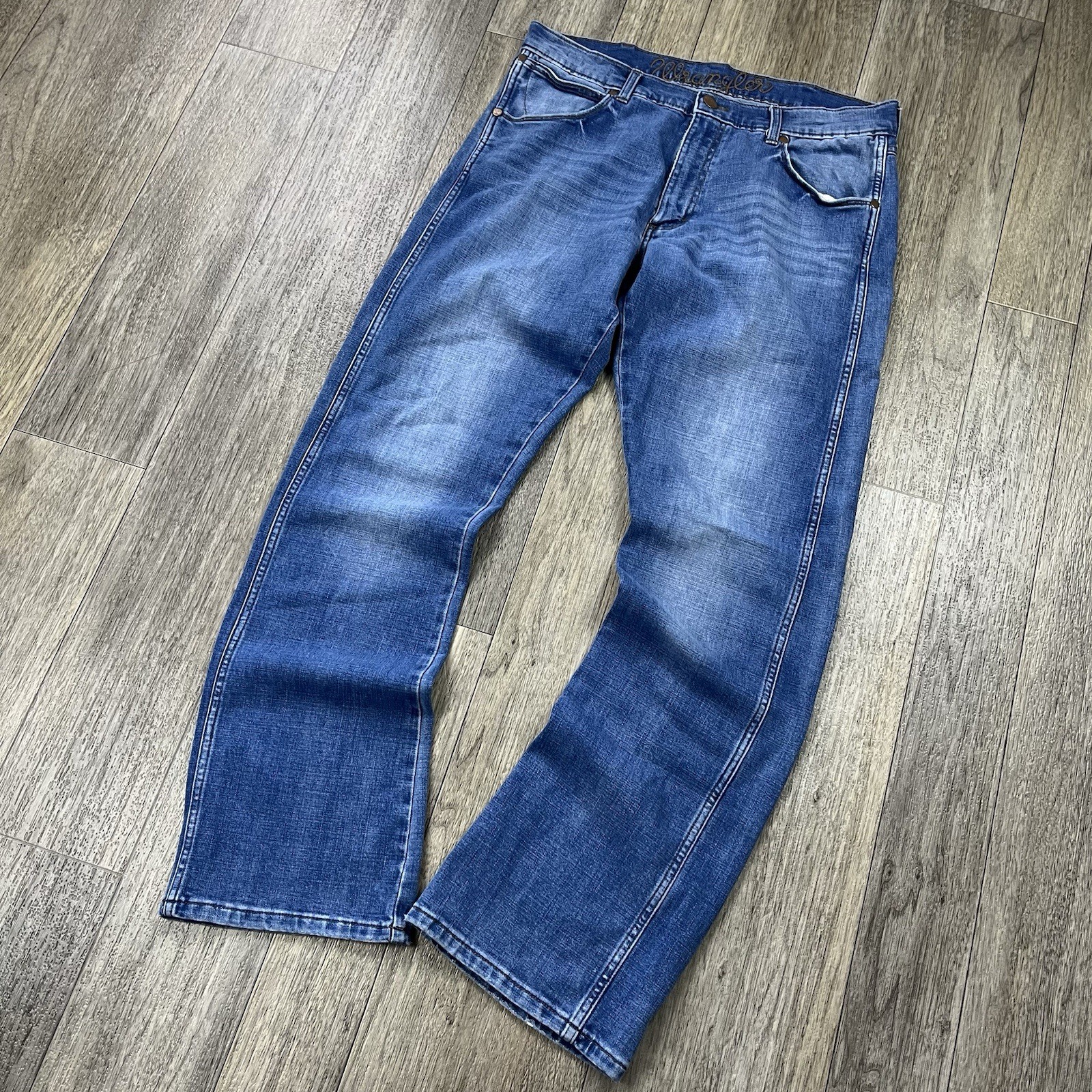 Wrangler Retro Slim Boot Jeans Mens 34×36 (35×34.5) Denim Western Cowboy Whisker
