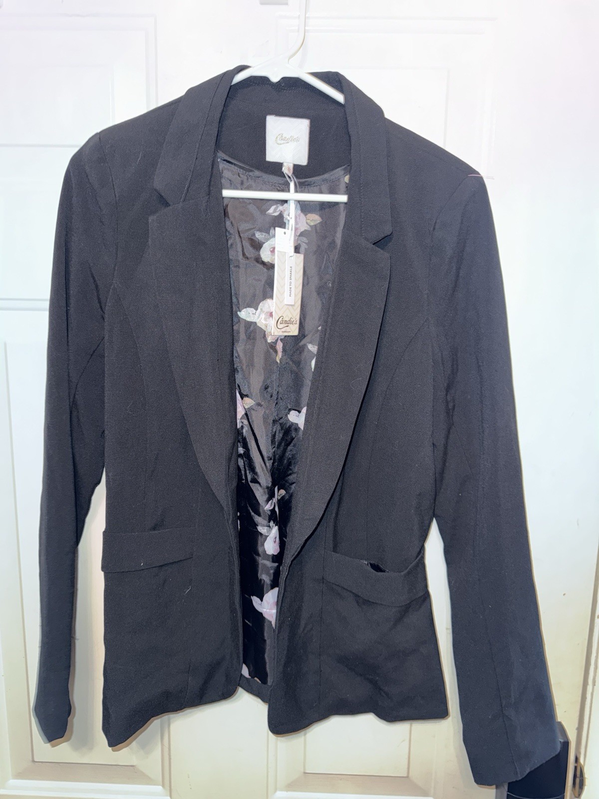 Candies Women’s Long Sleeve Blazer Black Size Large Floral Lining (WTF76)