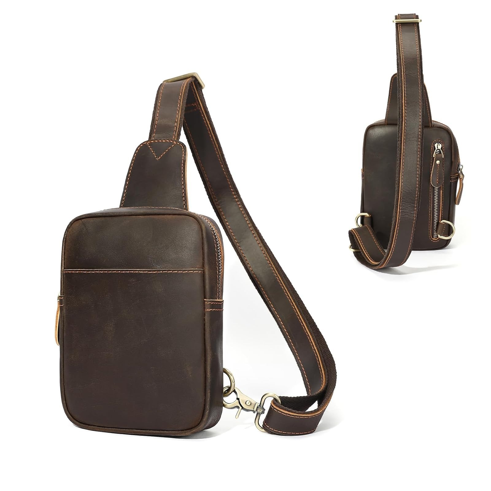 MASIWEI Genuine Leather Sling Bag for Men Crossbody Purse
