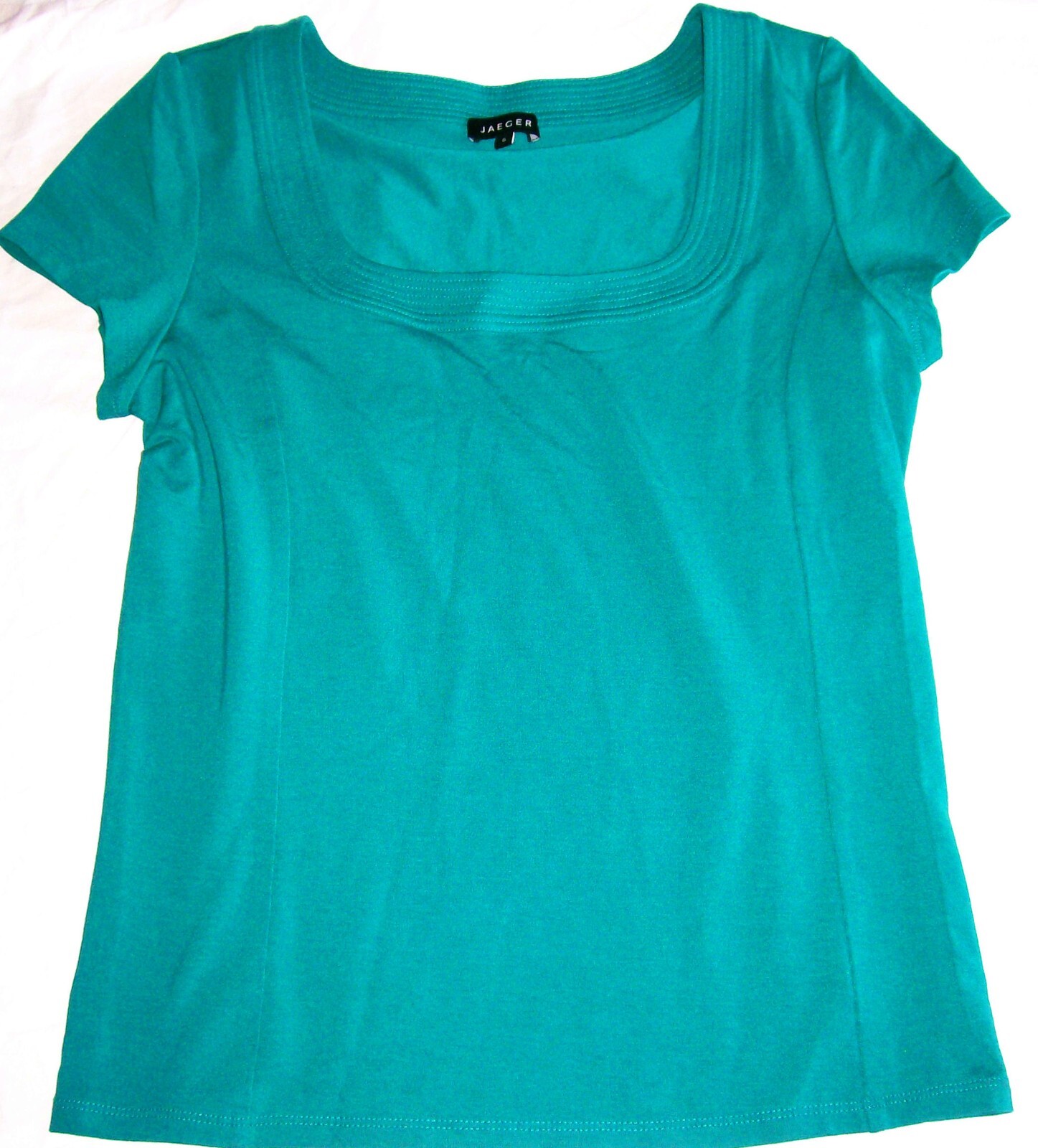 Jaeger Scoop Neck Top bright green short sleeve stretch jersey Size S Small New