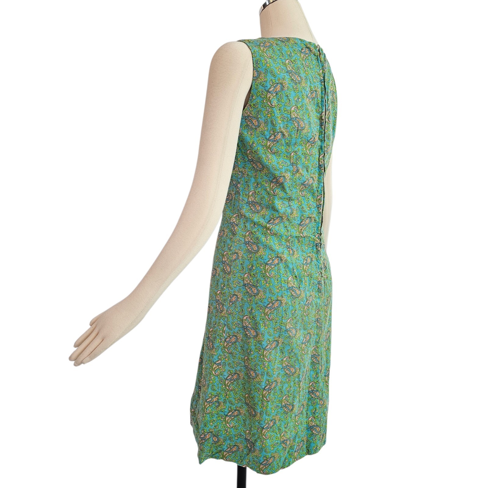 Vintage 1960’s Dress Housedress Shift Blue Green Pink Paisley Sleeveless Retro