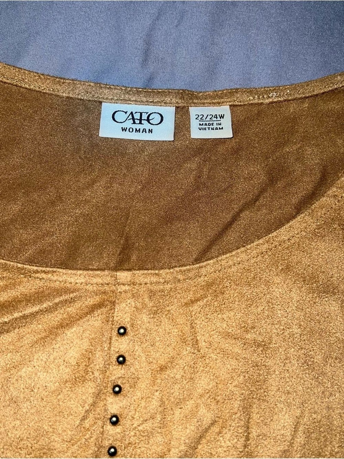 Plus Size Faux Suede Western Style Top with Rivet Detailing