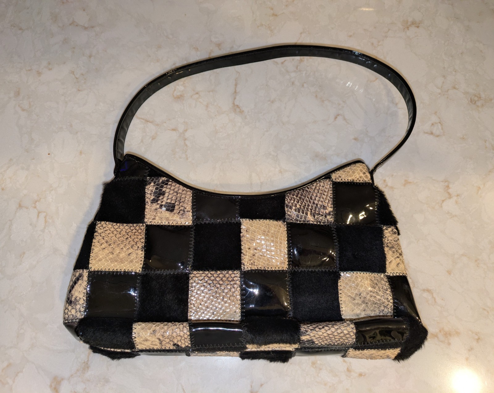 Rob Ference LA Black Patent Leather, Calf Hair, and Snakeskin Purse