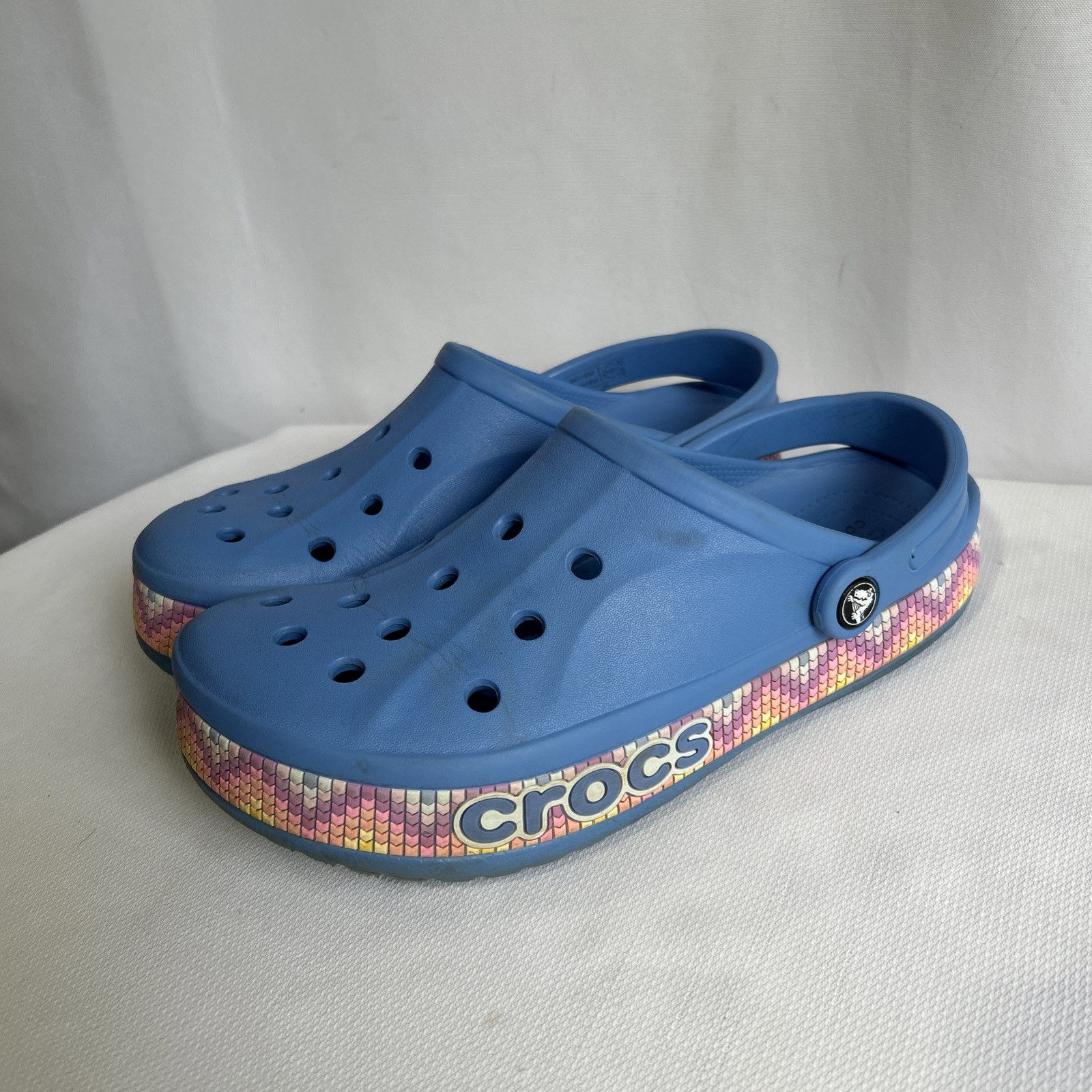 Crocs Men’s Women’s Bayaband Clog Slip On Sz M9 W11 Powder Blue Digital Chevron